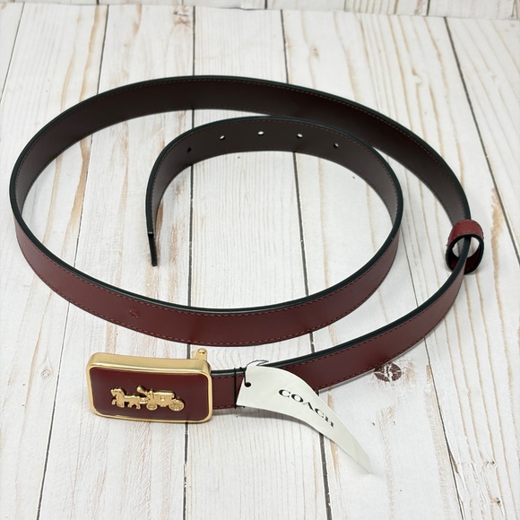 Coach Women’s Grace Plaque Buckle Belt In Wine Ox blood Size Large (25 mm) Coach Red Solid Belts for Women for sale | eBay main image 4